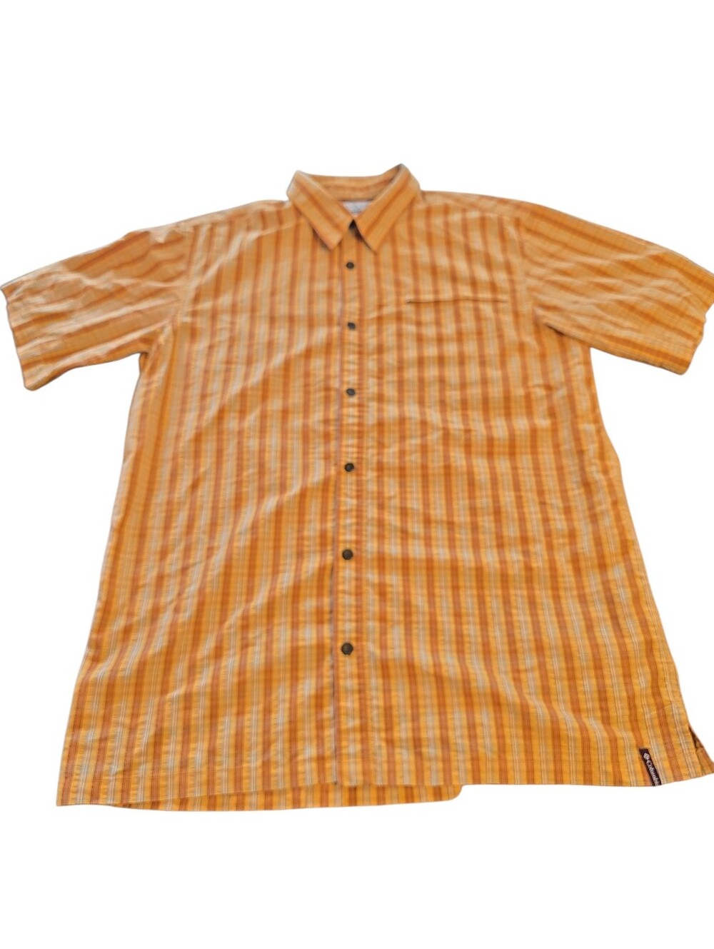Columbia Shirt Yellow/Orange Plaid Short Sleeve Button Up Casual Outdoor Size L